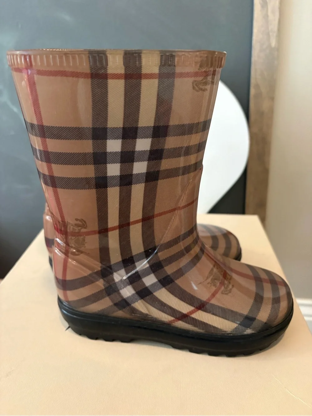 Burberry Beige Plaid Kids Rain Boots
